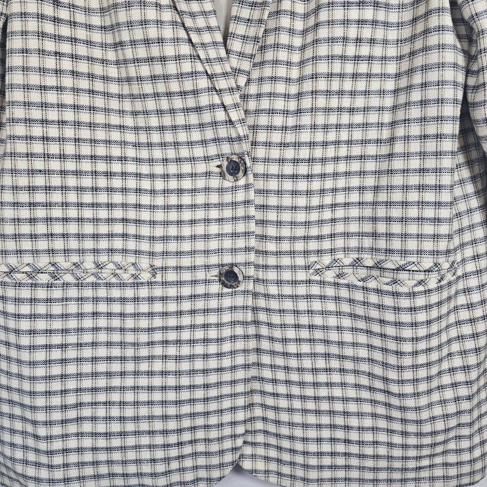 Vintage Blazer Women 8 Plaid Neutral Linen Blend Sag Harbor Jacket Lined Pockets - Picture 3 of 8